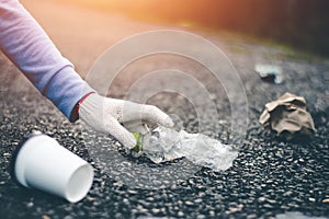 Group women volunteer help garbage collection charity.