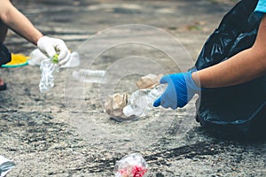 Group women volunteer help garbage collection charity.