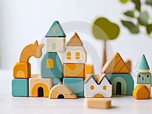 A group of wooden blocks sitting on top of a table