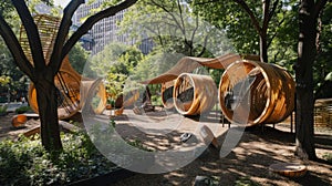 Group of Wooden Chairs in Park