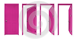 Group of wooden doors on white background