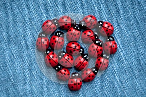 A group of wooden ladybugs
