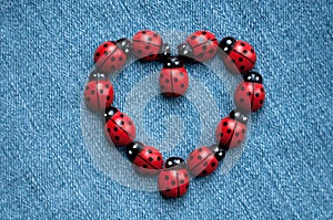 A group of wooden ladybugs