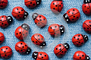 A group of wooden ladybugs