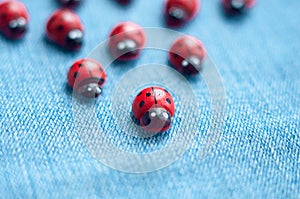 A group of wooden ladybugs