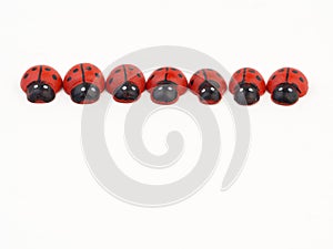 Group of wooden ladybugs (lady beetles) with copy space