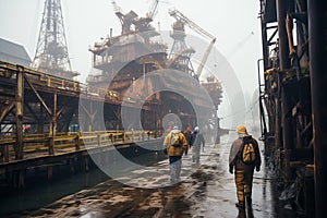 A group of workers on a drilling site.