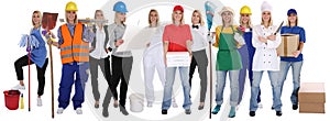 Group of workers professions women professionals standing occupation career isolated