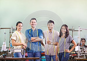 Group of workers in textile factory