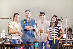 Group of workers in textile factory