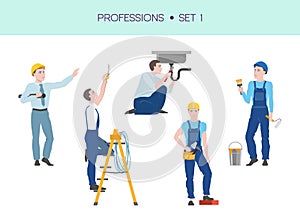 Group of workers vector set