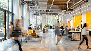 Group of Workers Walking in a Bright Office Building