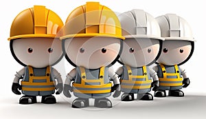 Group of workers wear yeallow hard hat for web banner on la abour day,Generative AI
