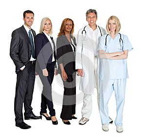 Group of workers on white background