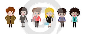 Group of working people standing on white background, business men and business women in flat design people characters Various