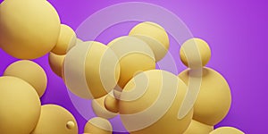Group of yellow balls floating in the air 3d render illustration