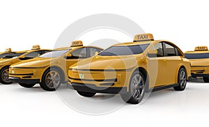 Group of yellow ev taxis or electric vehicle on white background