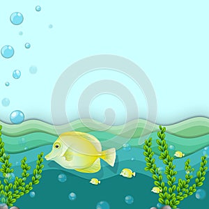 A group of yellow fishes under the sea