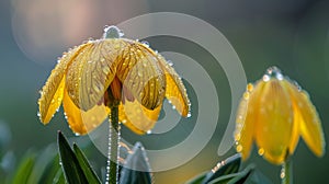 Group of Yellow Flowers With Water Drops