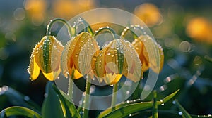 Group of Yellow Flowers With Water Drops