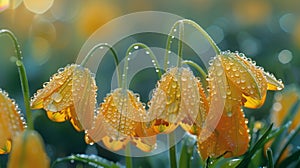Group of Yellow Flowers With Water Drops