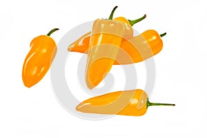 Group of yellow hot jalape o peppers isolated on a white background