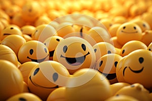 a group of yellow smiley faces in the middle of a crowd