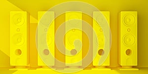 group of yellow speakers on a yellow background