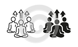 Group Yoga Exercise Class Silhouette and Line Icon Set. Sport Fitness and Meditation People Pictogram. Healthy Lifestyle