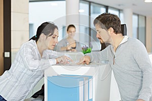 group young business people communicating at office