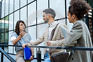 Group of young business people product strategy experts waiting for staff meeting with employer from human resources for job