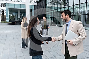 Group of young business people product strategy experts waiting for staff meeting with employer from human resources for job