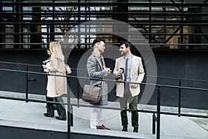 Group of young business people product strategy experts waiting for staff meeting with employer from human resources for job