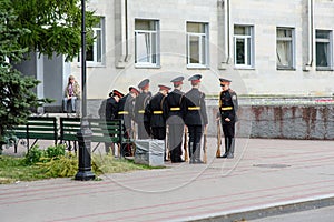 Group of young cadets on construction.