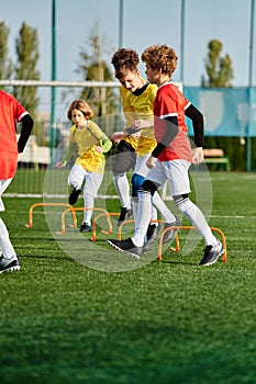 A group of young children energetically