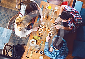 Group of young and creative people at the table, talking