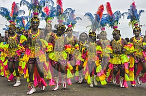 A group of young female masqueraders enjoy Trinidad Carnival