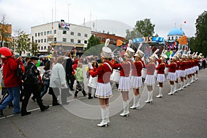 A group of young girls majorettes drummers