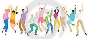 Group of young happy dancing people, dancing characters, men and women dance party, disco.