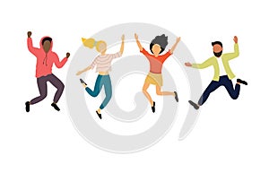 Group of young happy dancing people or male and female dancers isolated on white background. Smiling young men and women