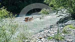 Group Young Man On A Rafting Boat Alan River