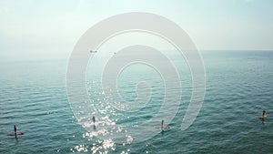 Group of young people doing SUP, Stand up Paddle in Malmo.