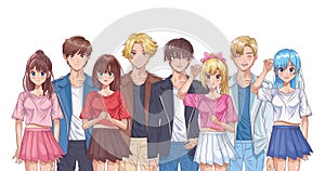 Group of young people hentai style characters