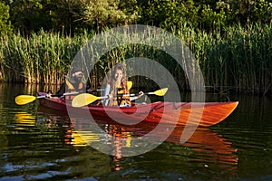 Group of young people on kayak