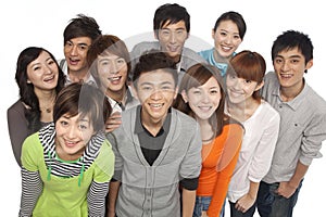 A group of young people looking up in excitement photo