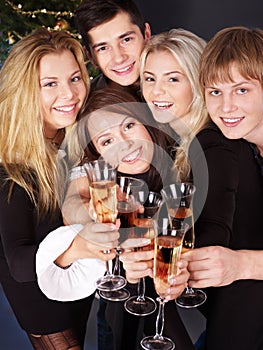 Group young people at nightclub.