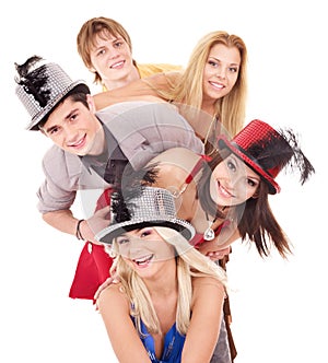 Group young people in party hat.