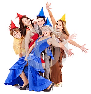 Group of young people in party hat.