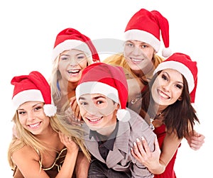 Group young people in santa hat .