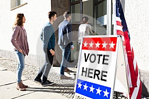 People Standing Outside Voting Room